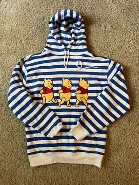 Winnie the Pooh Blue & White Striped Hoodie Sweatshirt